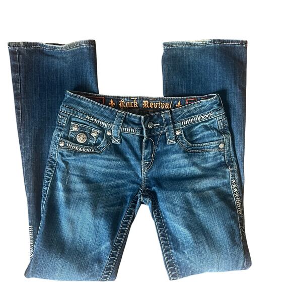 Low Rise Rock Revival Jeans Size 27 Celine Boot Cut Sequin Studded - Picture 1 of 11